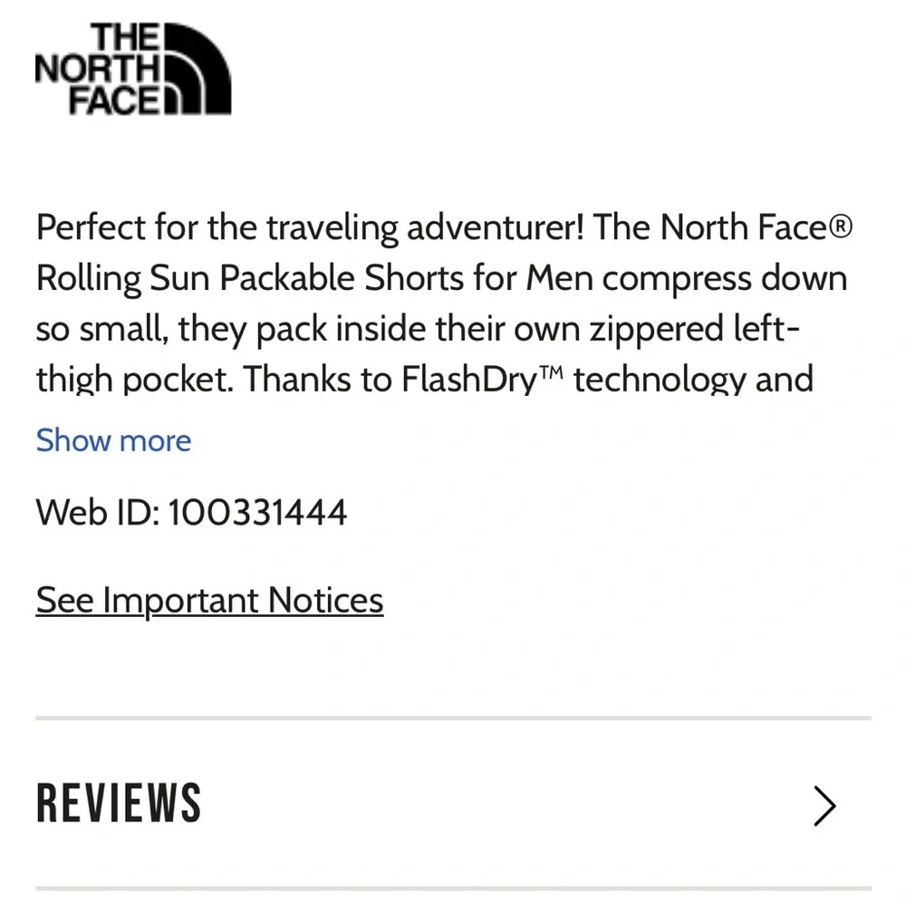North Face Rolling Sun Shorts size 30